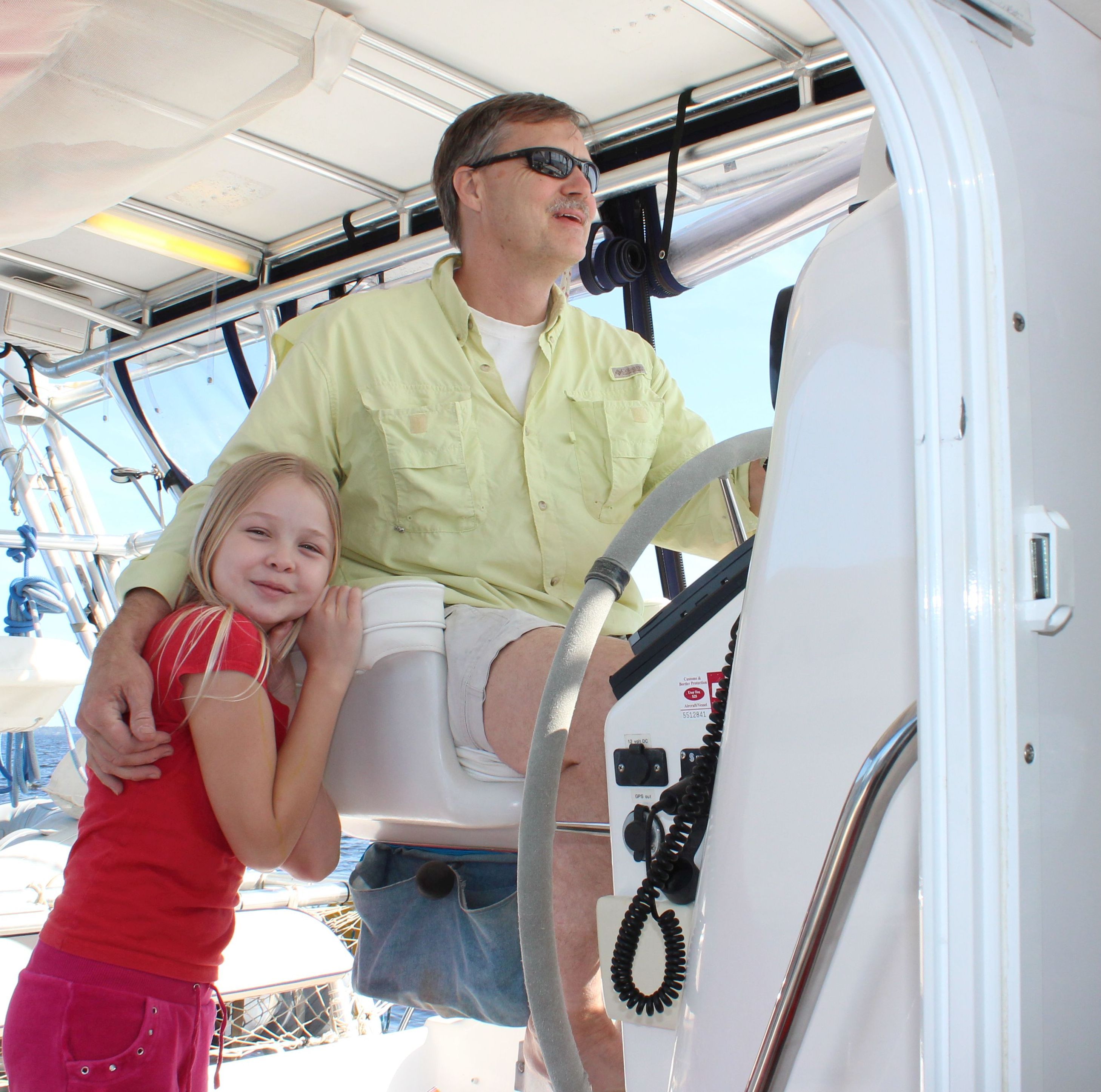 Captain Rod at the helm of a Manta 42 Sailing Catamaran